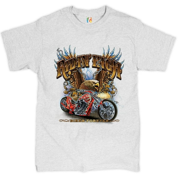 Tee Hunt Ridin' High T-shirt Biker Forever Chopper Rider American Eagle Men's Tee, Ash Gray, Small