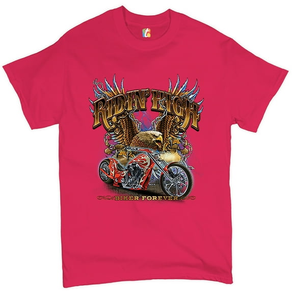 Tee Hunt Ridin' High T-shirt Biker Forever Chopper Rider American Eagle Men's Tee, Hot Pink, 3X-Large