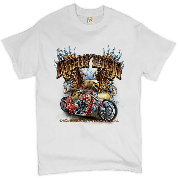 Tee Hunt Ridin' High T-shirt Biker Forever Chopper Rider American Eagle Men's Tee, White, 5X-Large