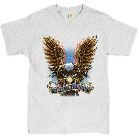 Tee Hunt Rolling Thunder T-Shirt Biker Born to Be Wild Bald Eagle Outlaw Men's Tee, Ash Gray, Large