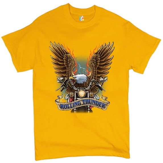 Tee Hunt Rolling Thunder T-Shirt Biker Born to Be Wild Bald Eagle Outlaw Men's Tee, Yellow, 4X-Large
