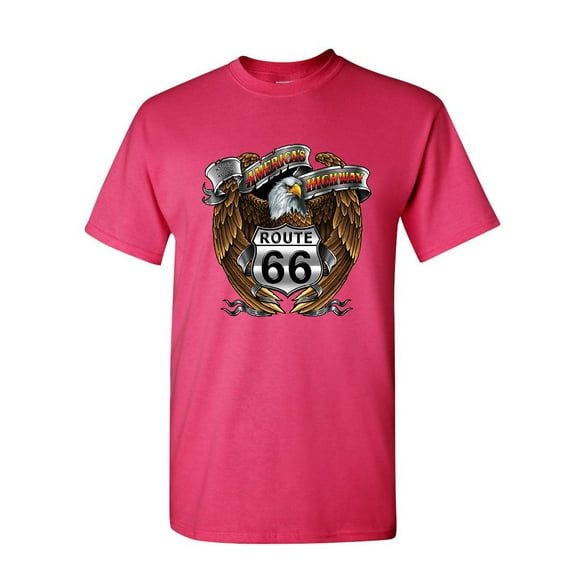 Tee Hunt Route 66 America's Highway T-Shirt Bald Eagle Motorcycle Club Mens Shirt, Hot Pink, 5X-Large