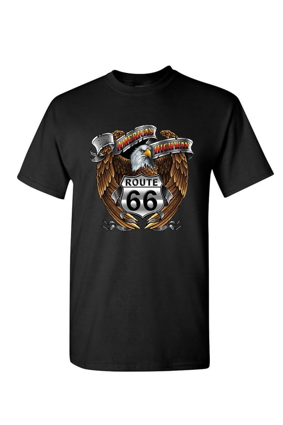 Route 66 America's Highway T-Shirt Bald Eagle Motorcycle Club Mens Shirt