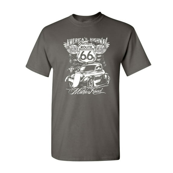 Tee Hunt Route 66 America's Highway T-Shirt Biker Classic Historic Men's Novelty Shirt, Charcoal, 5X-Large