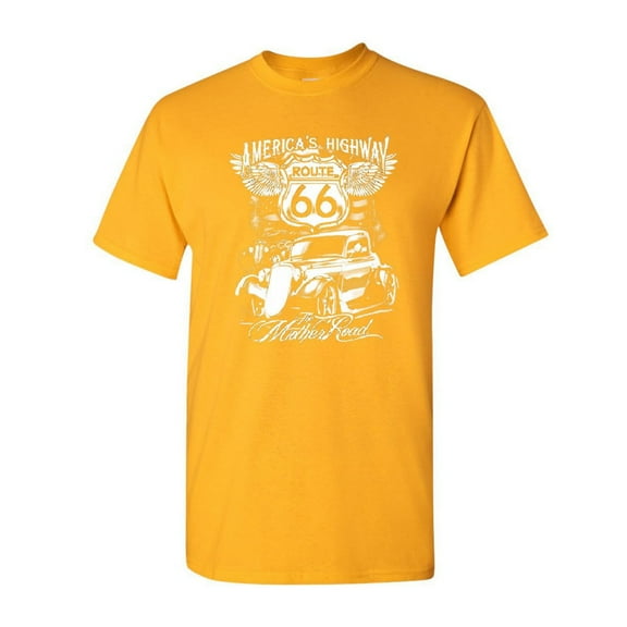 Tee Hunt Route 66 America's Highway T-Shirt Biker Classic Historic Men's Novelty Shirt, Yellow, 5X-Large