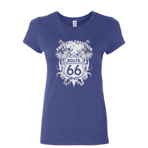 Tee Hunt Route 66 American Tradition Cotton T-Shirt Biker Motorcycle, Blue, Medium
