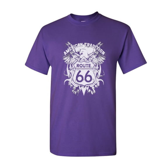 Tee Hunt Route 66 American Tradition T-Shirt Biker Motorcycle Shirt, Purple, Small