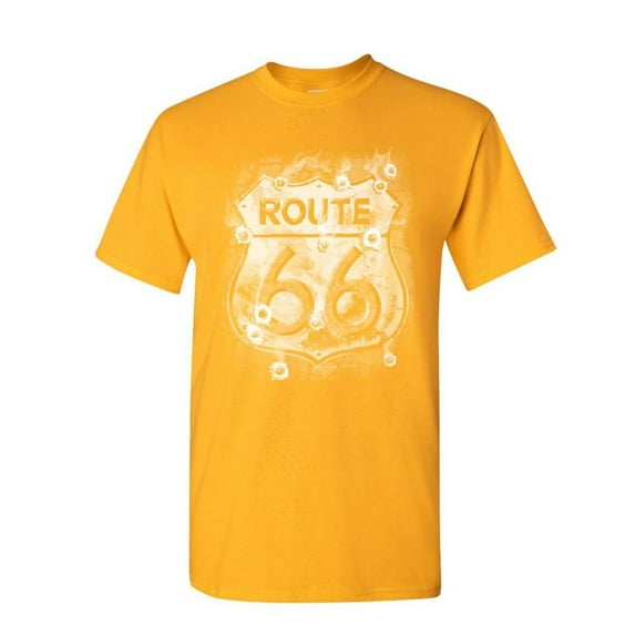 Tee Hunt Route 66 T-Shirt Bullet Holes The Mother Road American Highway Mens Shirt, Yellow, 5X-Large