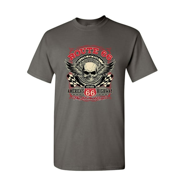Tee Hunt Route 66 The Mother Road T-Shirt Live to Ride America's Highway Mens Shirt, Charcoal, X-Large