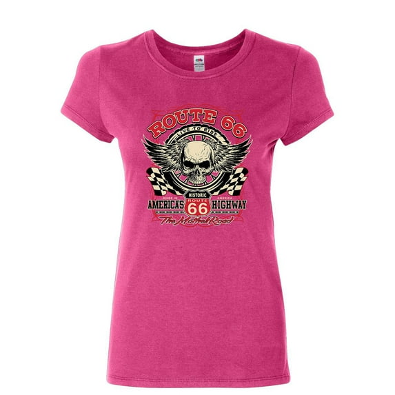 Tee Hunt Route 66 the Mother Road Women's T-Shirt Live to Ride America's Highway Shirt, Pink, 3X-Large