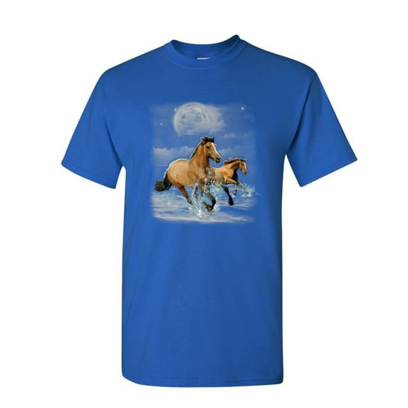 Tee Hunt Running Wild Horses T-Shirt Wildlife Mustangs Nature Animals Mens Shirt, Blue, Medium