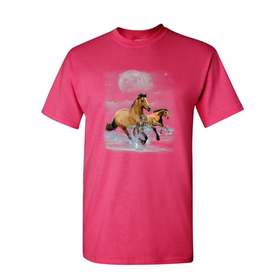 Tee Hunt Running Wild Horses T-Shirt Wildlife Mustangs Nature Animals Mens Shirt, Hot Pink, Small