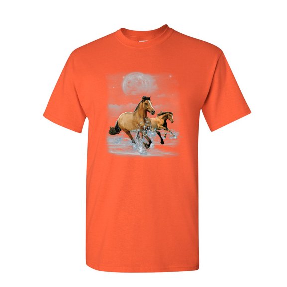 Tee Hunt Running Wild Horses T-Shirt Wildlife Mustangs Nature Animals Mens Shirt, Orange, Large