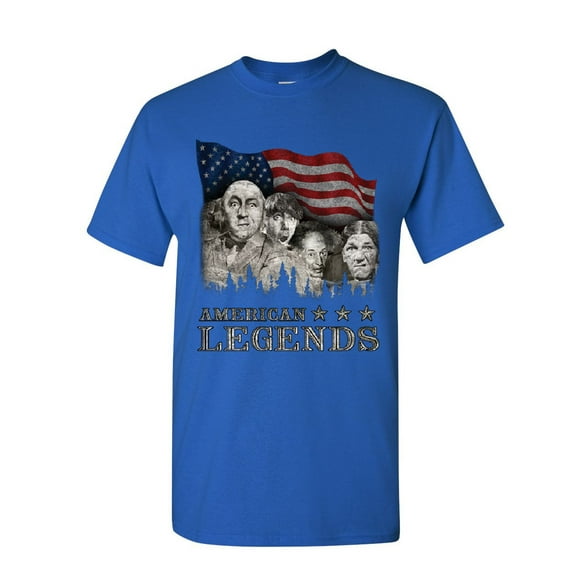 Tee Hunt Rushmorons The Three Stooges T-Shirt Mount Rushmore Funny Parody Mens Shirt, Blue, Medium
