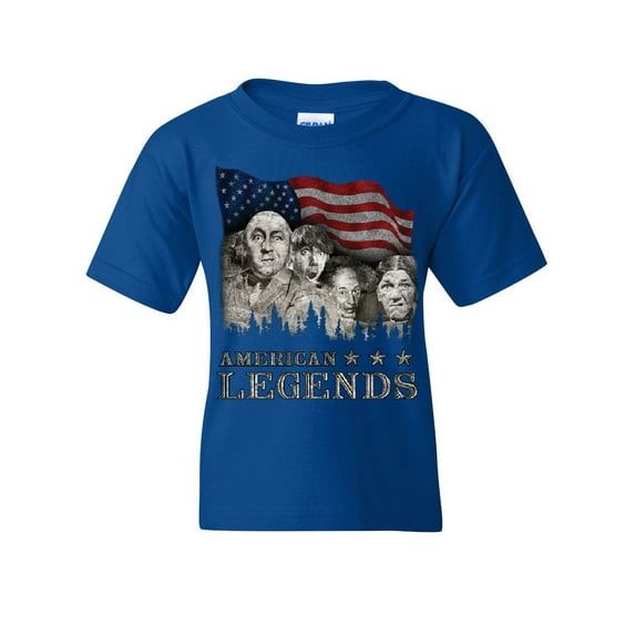 Tee Hunt Rushmorons The Three Stooges Youth T-Shirt Mount Rushmore Funny Parody Kids Tee, Blue, X-Large