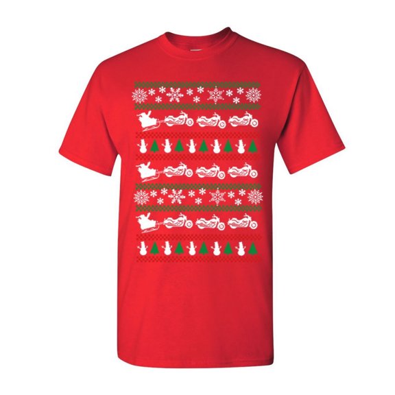 Tee Hunt Santa Biker Christmas T-Shirt Ugly Sweater Style Xmas Funny Men's Novelty Shirt, Red, 4X-Large