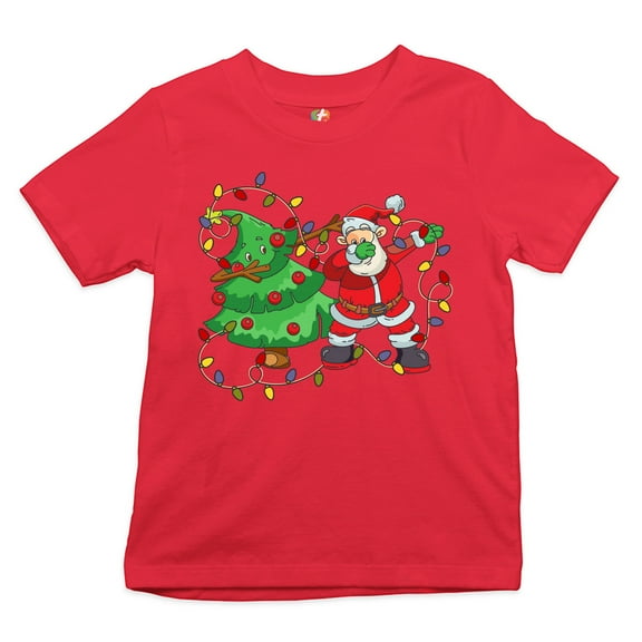 Tee Hunt Santa Claus Dabbing with Christmas Tree Youth T-Shirt Merry and Bright Kids