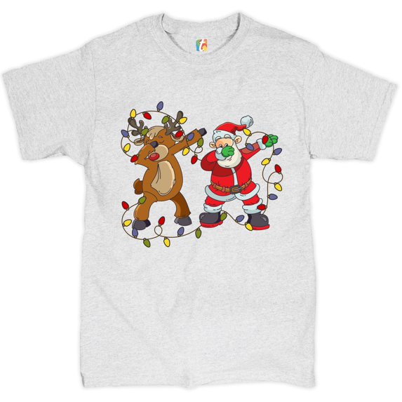 Tee Hunt Santa Claus and Rudolph Dab Dance T-Shirt Merry Christmas Xmas Men's Tee, Ash Gray, Large