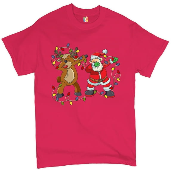 Tee Hunt Santa Claus and Rudolph Dab Dance T-Shirt Merry Christmas Xmas Men's Tee, Hot Pink, 5X-Large