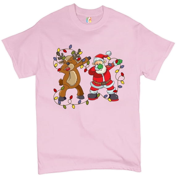 Tee Hunt Santa Claus and Rudolph Dab Dance T-Shirt Merry Christmas Xmas Men's Tee, Light Pink, 5X-Large