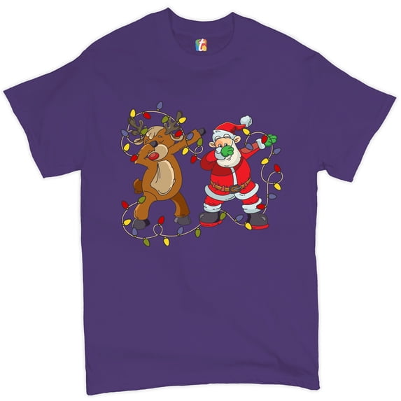 Tee Hunt Santa Claus and Rudolph Dab Dance T-Shirt Merry Christmas Xmas Men's Tee, Purple, Medium