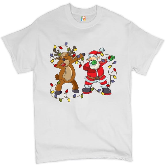 Tee Hunt Santa Claus and Rudolph Dab Dance T-Shirt Merry Christmas Xmas Men's Tee, White, 3X-Large