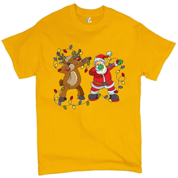 Tee Hunt Santa Claus and Rudolph Dab Dance T-Shirt Merry Christmas Xmas Men's Tee, Yellow, Medium