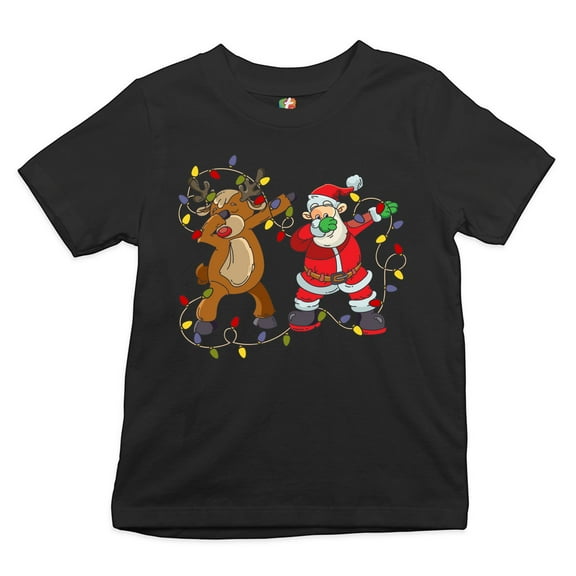Tee Hunt Santa Claus and Rudolph Dab Dance Youth T-Shirt Merry Christmas Xmas Kids, Black, Large