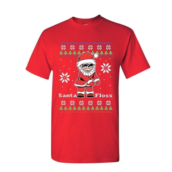 Tee Hunt Santa Flossing Ugly Sweater T-Shirt Merry Christmas Floss Xmas Mens Shirt, Red, 4X-Large