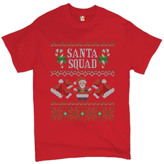 Tee Hunt Santa Squad T-Shirt Cute Ugly Sweater Merry and Bright Christmas Men's Tee, Red, 4X-Large