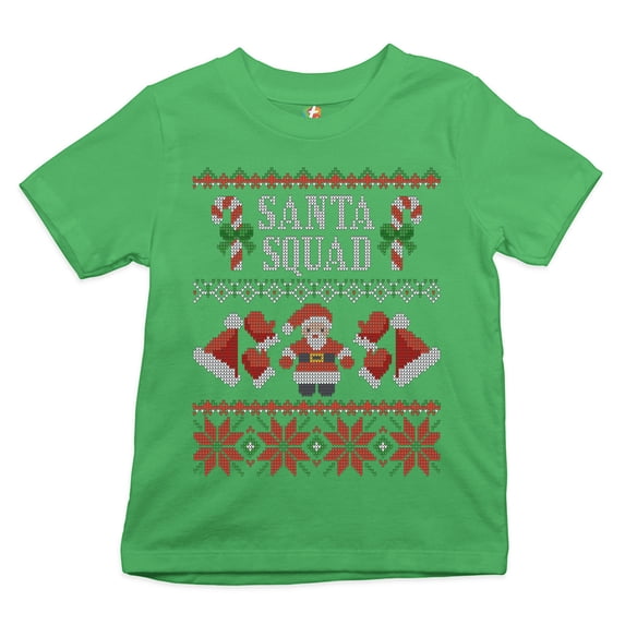 Tee Hunt Santa Squad Youth T-Shirt Cute Ugly Sweater Merry and Bright Christmas Kids, Green, X-Large