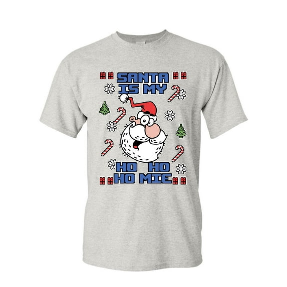 Tee Hunt Santa is My Ho Ho Homie T-Shirt Fun Ugly Sweater Merry Christmas Mens Shirt, Ash Gray, 5X-Large