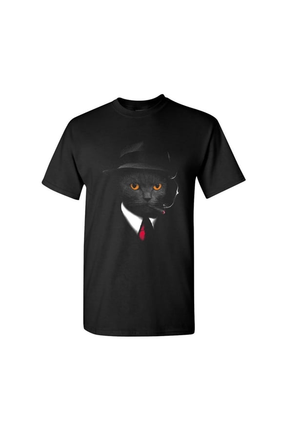 Secret Agent Cat T-Shirt Detective Kitty Funny Spy Cigar Pet Mens Shirt