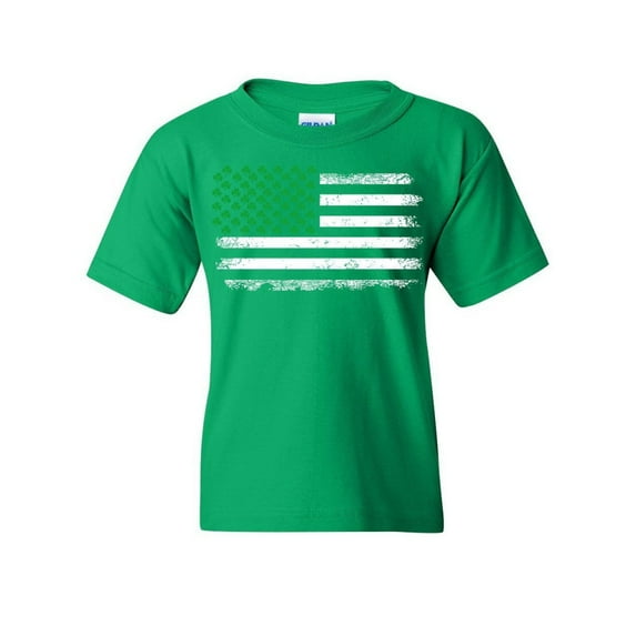 Tee Hunt Shamrock American Flag Kids T-Shirt St Patricks Day Paddy Irish Boys Girls Tee, Green, Small
