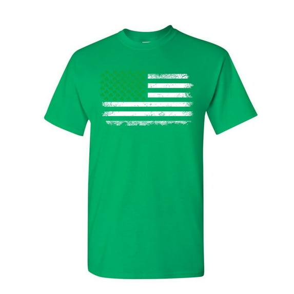Tee Hunt Shamrock American Flag T-Shirt St Patricks Day Paddy Irish Men's Novelty Shirt, Green, Medium