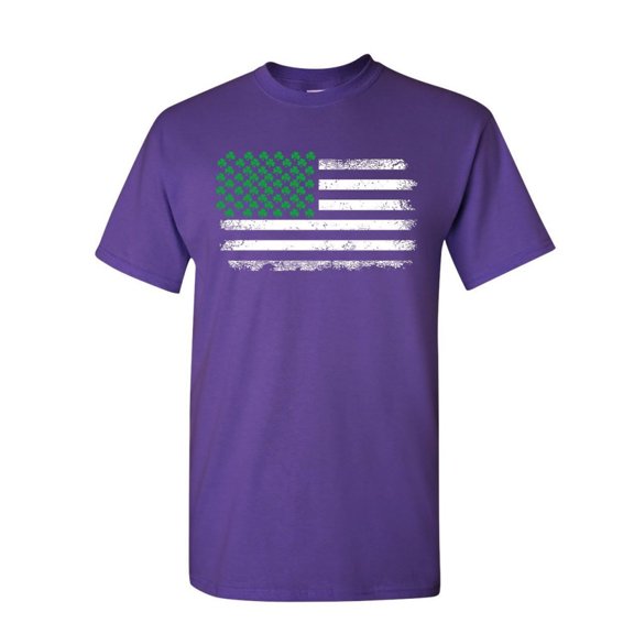 Tee Hunt Shamrock American Flag T-Shirt St Patricks Day Paddy Irish Men's Novelty Shirt, Purple, Large