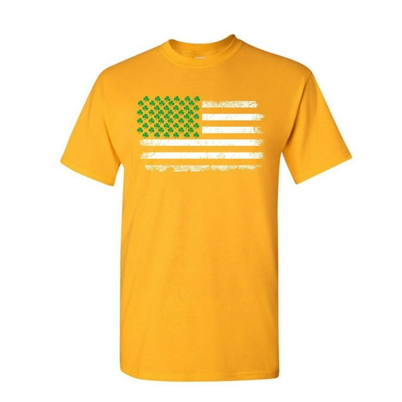 Tee Hunt Shamrock American Flag T-Shirt St Patricks Day Paddy Irish Men's Novelty Shirt, Yellow, Medium