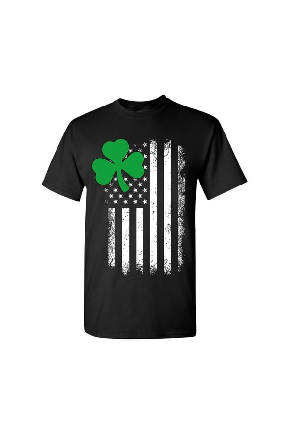 Shamrock Flag Stars and Stripes T-Shirt Irish ST. Patrick's Day Mens Shirt, Black, Medium