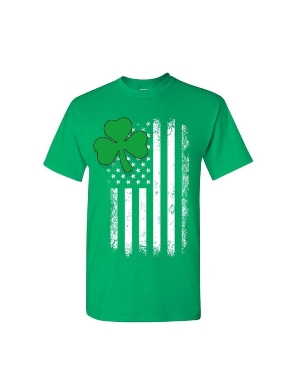 Shamrock Flag Stars and Stripes T-Shirt Irish ST. Patrick's Day Mens Shirt, Green, Large