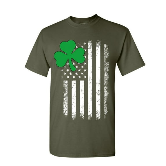 Tee Hunt Shamrock Flag Stars and Stripes T-Shirt Irish ST. Patrick's Day Mens Shirt, Military Green, X-Large