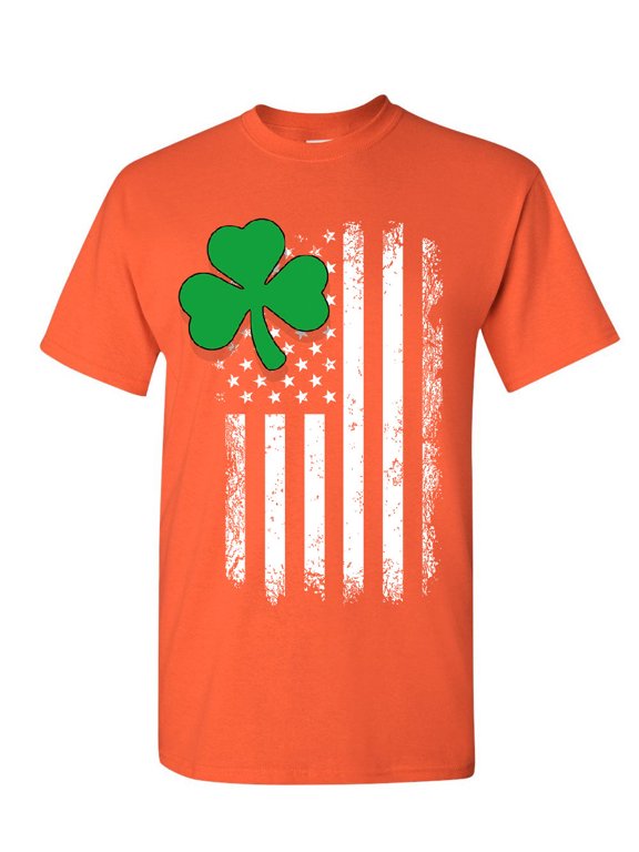 Shamrock Flag Stars and Stripes T-Shirt Irish ST. Patrick's Day Mens Shirt, Orange, Large