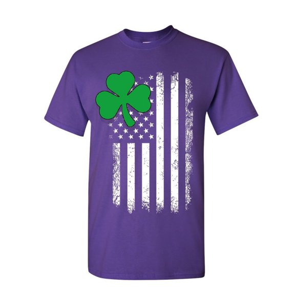 Tee Hunt Shamrock Flag Stars and Stripes T-Shirt Irish ST. Patrick's Day Mens Shirt, Purple, Medium