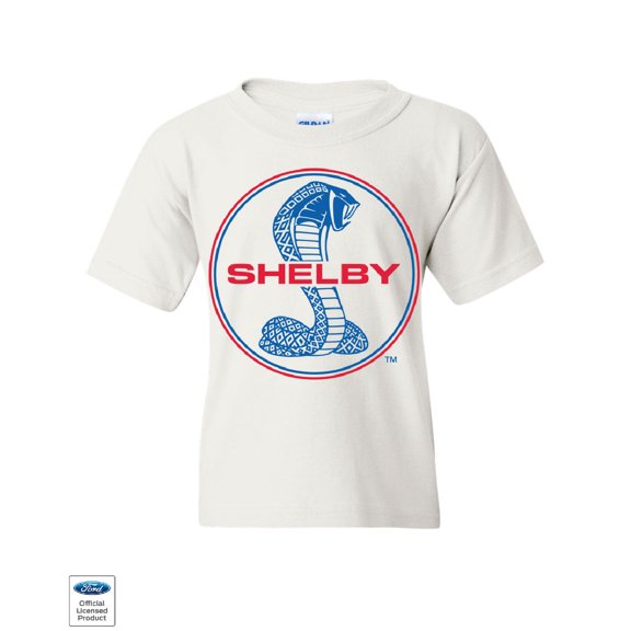 Tee Hunt Shelby Cobra Ford Mustang Youth T-Shirt American Muscle Ford Racing Kids Tee, White, Medium