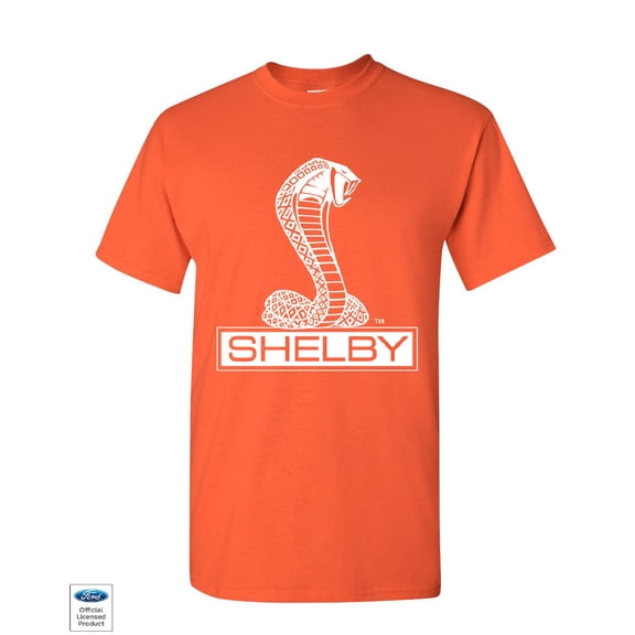 Tee Hunt Shelby Cobra T-Shirt American Classic Muscle Car Ford Mustang Mens Shirt, Orange, Large