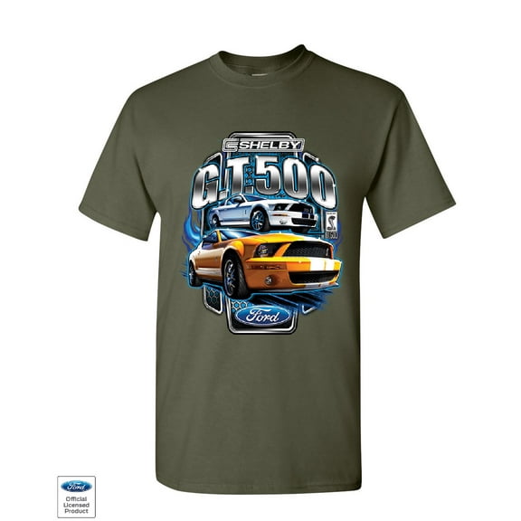 Tee Hunt Shelby GT500 Ford Performance T-Shirt Ford Mustang Cobra Racing Mens Shirt, Military Green, Large
