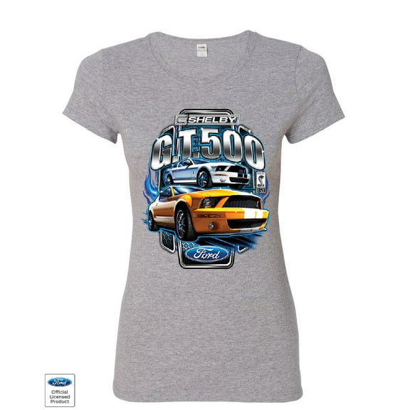 Tee Hunt Shelby GT500 Ford Performance Women's T-Shirt Ford Mustang Cobra Racing Shirt, Gray, Large