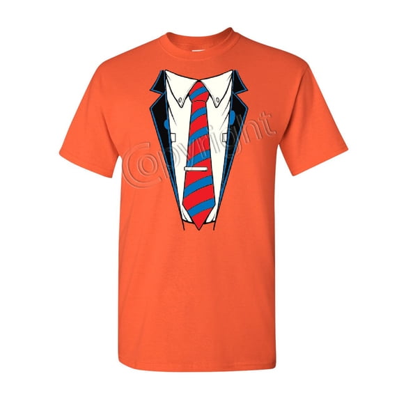 Tee Hunt Shirt and Tie T-Shirt Office Suit Casual Funny Cotton Tee, Orange, Small