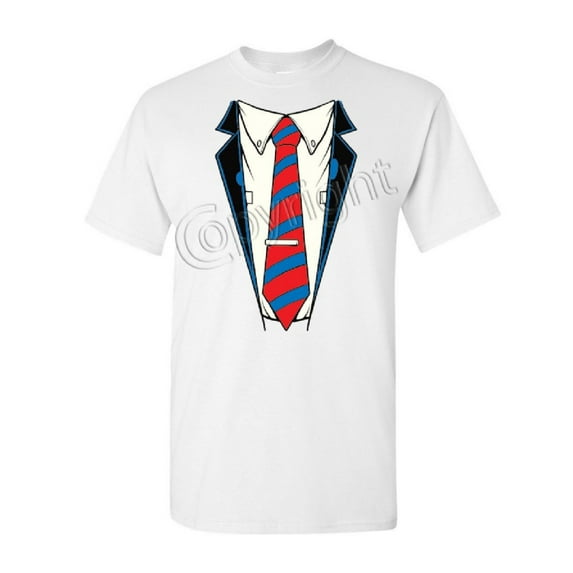 Tee Hunt Shirt and Tie T-Shirt Office Suit Casual Funny Cotton Tee, White, Medium