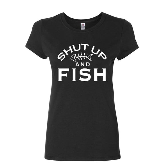 Tee Hunt Shut Up and Fish Cotton T-Shirt Funny Fishing, Black, XX-Large