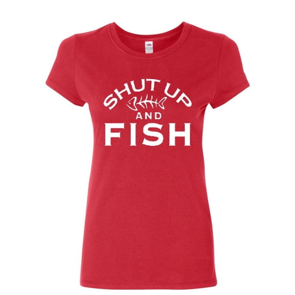 Tee Hunt Shut Up and Fish Cotton T-Shirt Funny Fishing, Red, 3X-Large